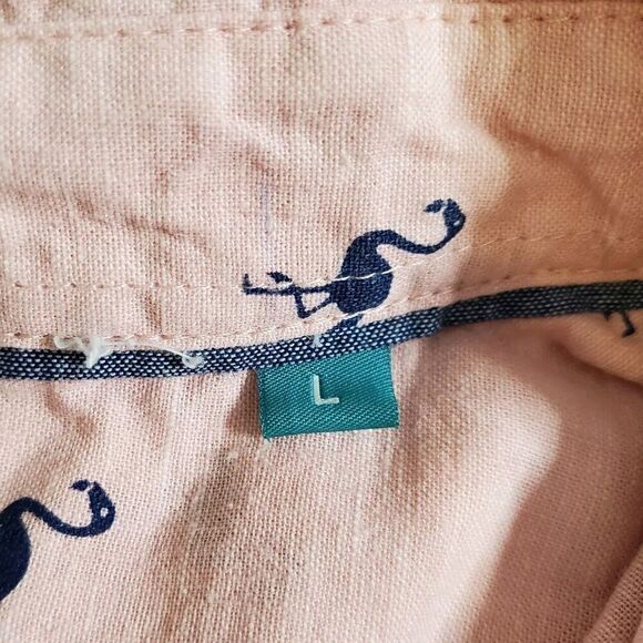 Tenth + Ocean Linen Pink Flamingo Beach Shirt Size L Casual Button Up Mens - Picture 8 of 8